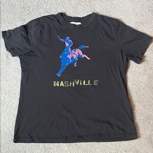 imogene + willie Black Tee with Blue and Pink Graphic